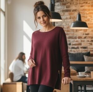 Michael Kors Perfectly Plum Tunic Sweater with Gold Zipper Pulls Size M